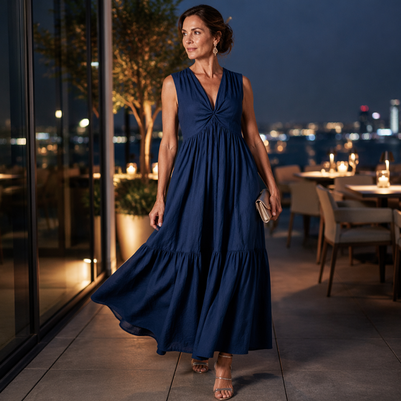 ✨🛍️Neu eingetroffen – Plisseekleid mit V-Ausschnitt und Seitentaschen – Leicht und luftig, ideal für Strandspaziergänge oder einen Brunch 🍃