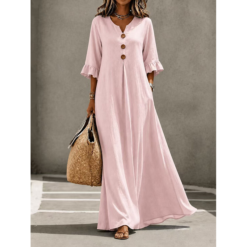 📢📢50%Rabatt!!!👗⭐ Top-bewertet – Maxikleid für Damen mit V-Ausschnitt und Rüschenärmeln