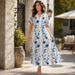 ☀️👗Top-Empfehlung – Lässiges Midi-Kleid mit Blumenmuster und V-Ausschnitt – Weicher Fall und romantisches Muster