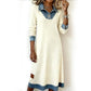 Damen-Midi-Kleid aus Denim-Patchwork-Strick