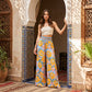 Damen Blumenprint-Hochtaillierte-Weitbein-Hose