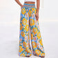 Damen Blumenprint-Hochtaillierte-Weitbein-Hose
