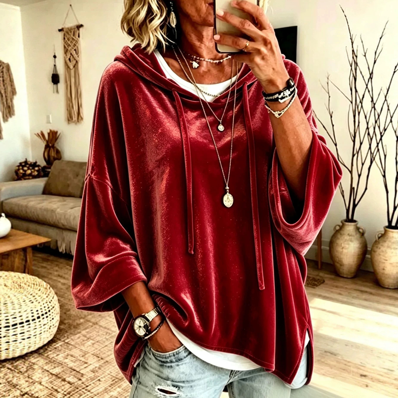 📢🎉50%Rabatt!!!🛍️✨Damen-Sweatshirt aus Samt mit lockerer Passform und Kordelzug