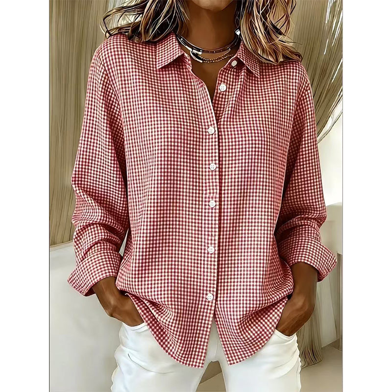 🔥Beliebtes Produkt ！✨Langärmliges Retro-Karo-Oberteil für Damen