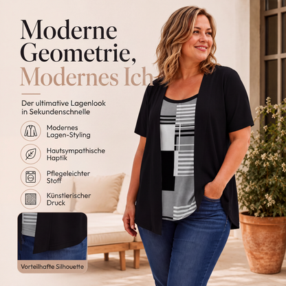 Damen-Oberteil im Farbblock-Design, Fake-Layer-Look