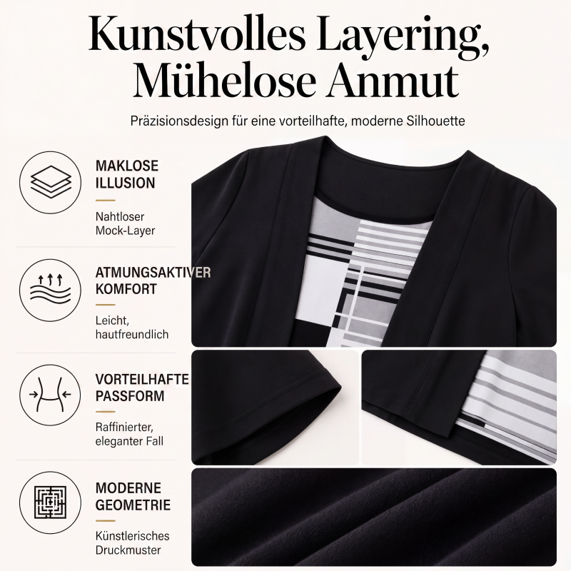 📢📢50%Rabatt!!!🎉✨Damen-Oberteil im Farbblock-Design, Fake-Layer-Look