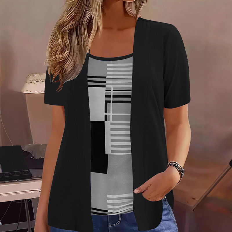📢📢50%Rabatt!!!🎉✨Damen-Oberteil im Farbblock-Design, Fake-Layer-Look