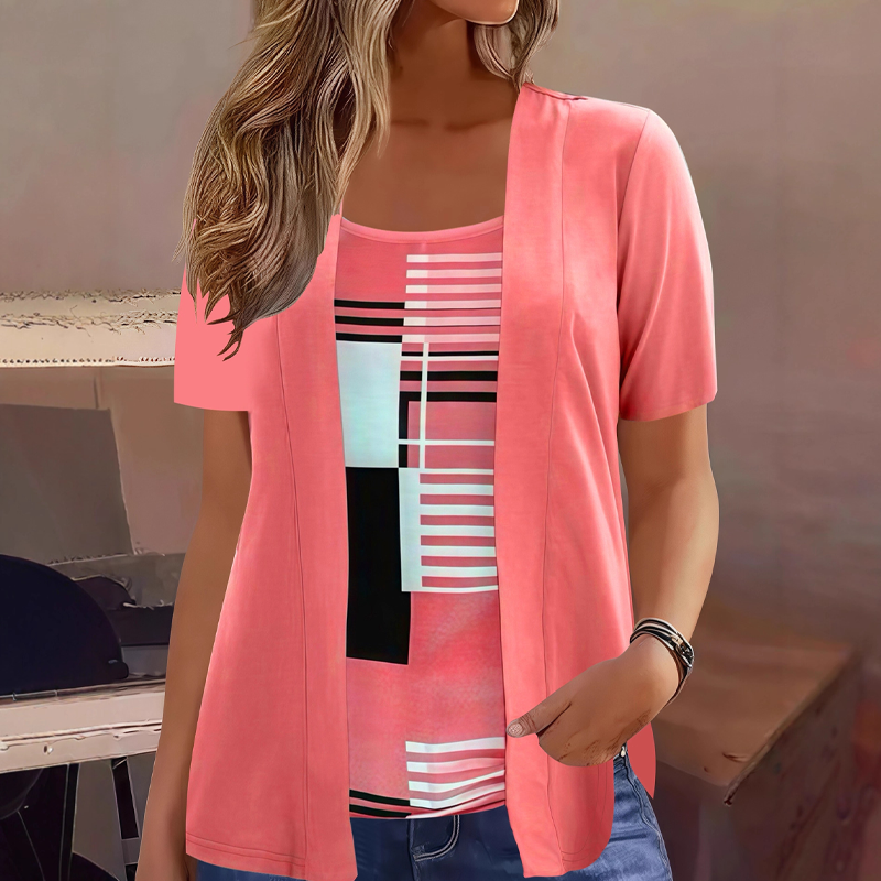 📢📢50%Rabatt!!!🎉✨Damen-Oberteil im Farbblock-Design, Fake-Layer-Look