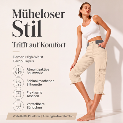 Hoch taillierte Cargo-Caprihosen für Damen