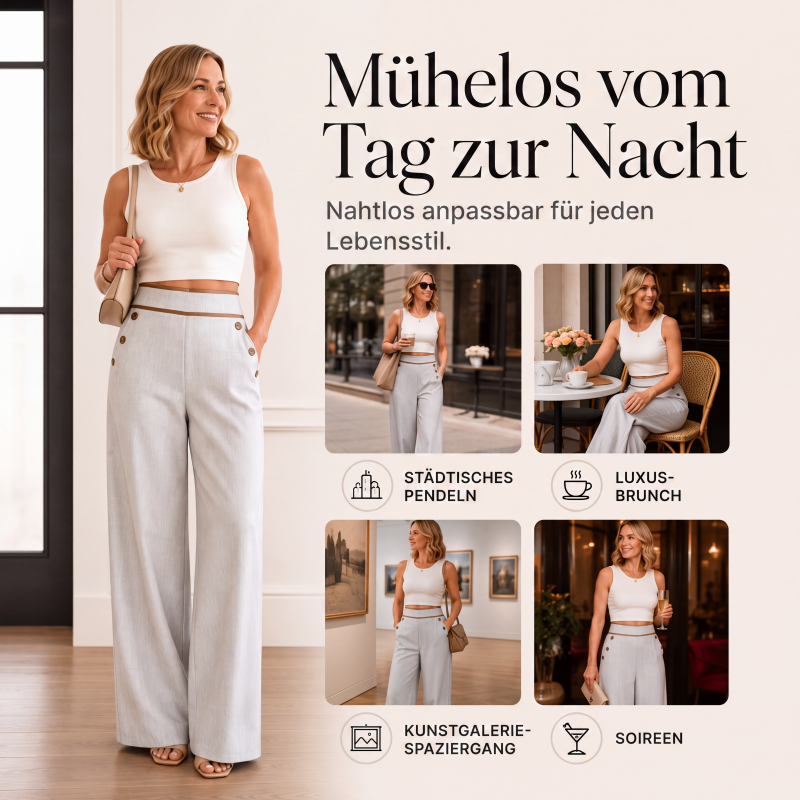 📢📢50%Rabatt!!!🎉✨Damen-Hochweitbund-Hosen mit kontrastierenden Besätzen