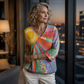 Damen Retro-Patchwork-V-Ausschnitt-Bluse