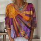 Damen Retro-Patchwork-V-Ausschnitt-Bluse