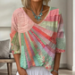 Damen Retro-Patchwork-V-Ausschnitt-Bluse