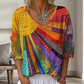 Damen Retro-Patchwork-V-Ausschnitt-Bluse