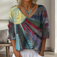 Damen Retro-Patchwork-V-Ausschnitt-Bluse