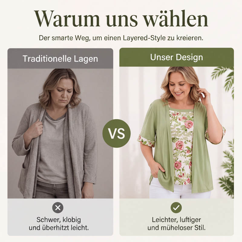 Sommerliches Fake-2-Teiler-Oberteil mit Blumenprint für Damen