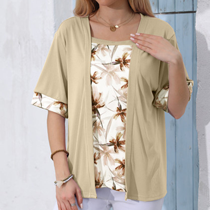 Sommerliches Fake-2-Teiler-Oberteil mit Blumenprint für Damen