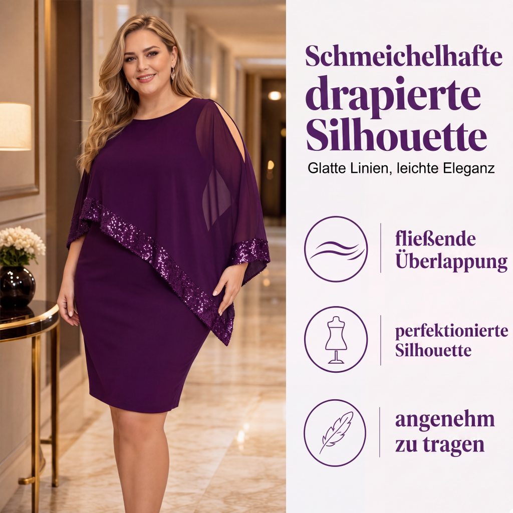 Damen Kleid mit unregelmäßigem Pailletten-Patchwork und Cold-Shoulder-Design