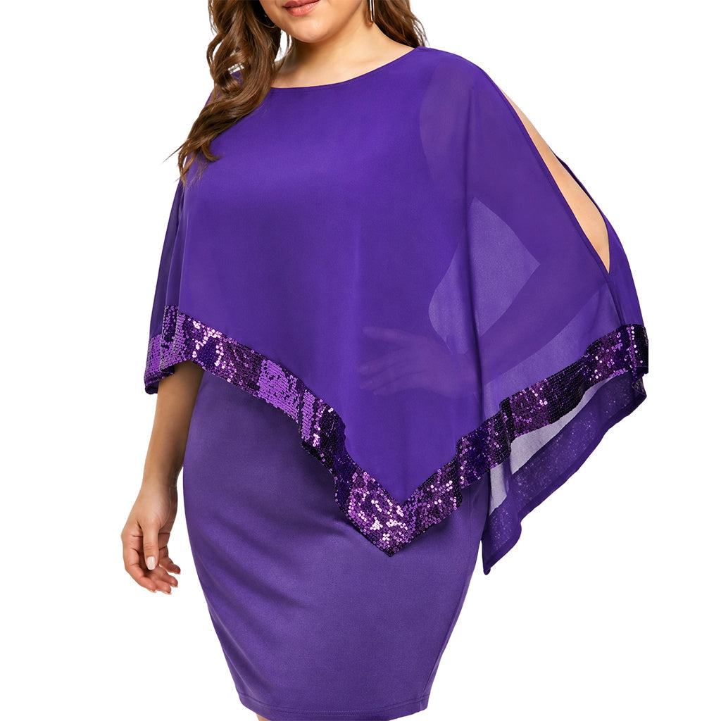 Damen Kleid mit unregelmäßigem Pailletten-Patchwork und Cold-Shoulder-Design