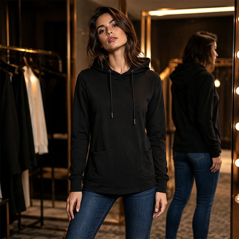 Damen lässiger Hoodie mit Kordelzug und Taschen.