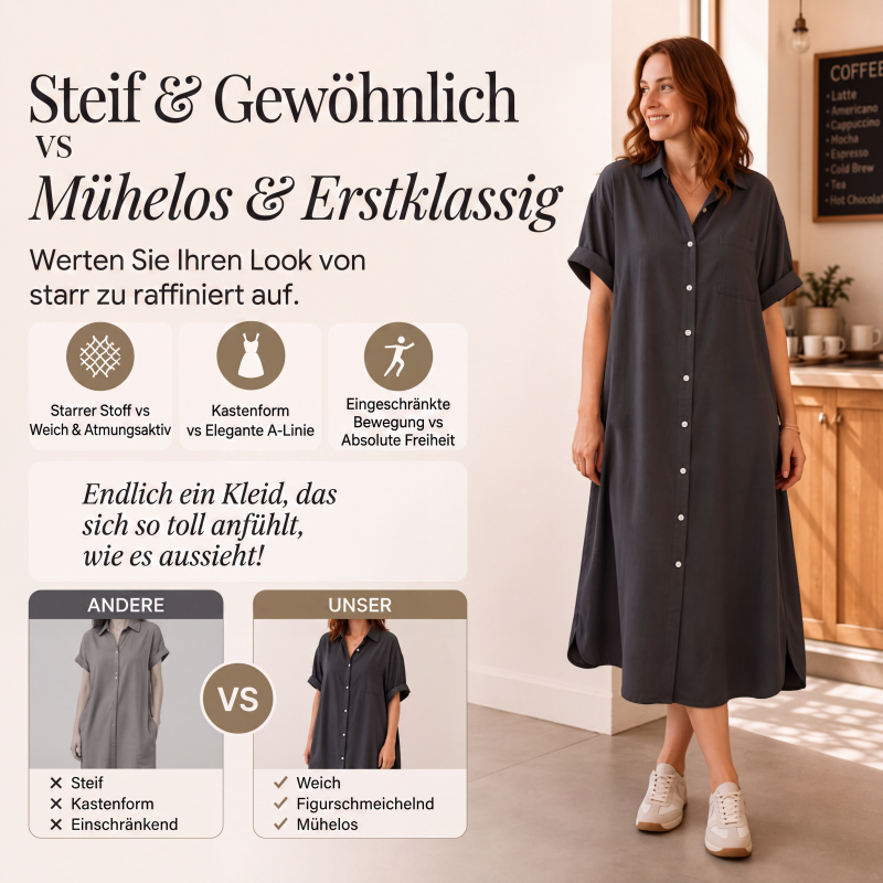 Zeitlich begrenztes Angebot: 50 % Rabatt！👗Weites Hemdblusenkleid aus Denim für Damen