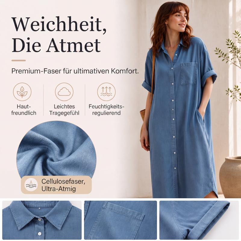 Zeitlich begrenztes Angebot: 50 % Rabatt！👗Weites Hemdblusenkleid aus Denim für Damen
