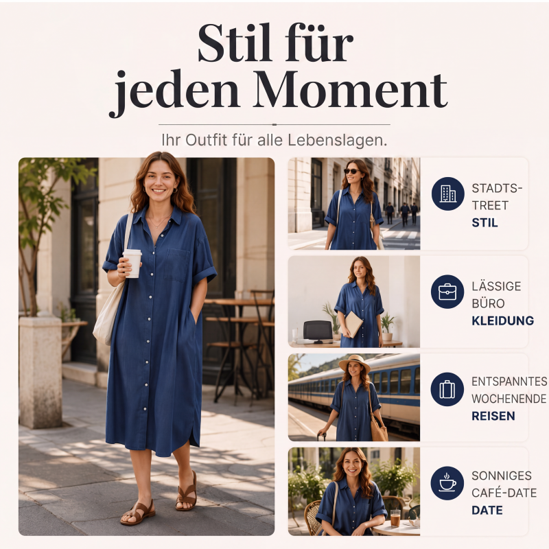 Zeitlich begrenztes Angebot: 50 % Rabatt！👗Weites Hemdblusenkleid aus Denim für Damen
