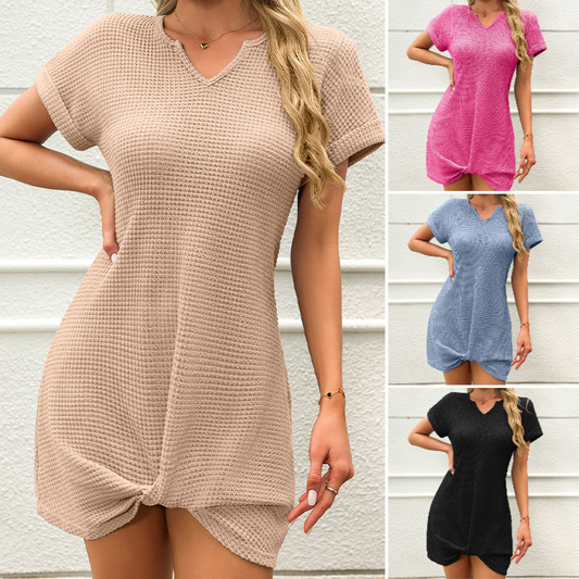 Damen-Minikleid mit kurzen Ärmeln und V-Ausschnitt