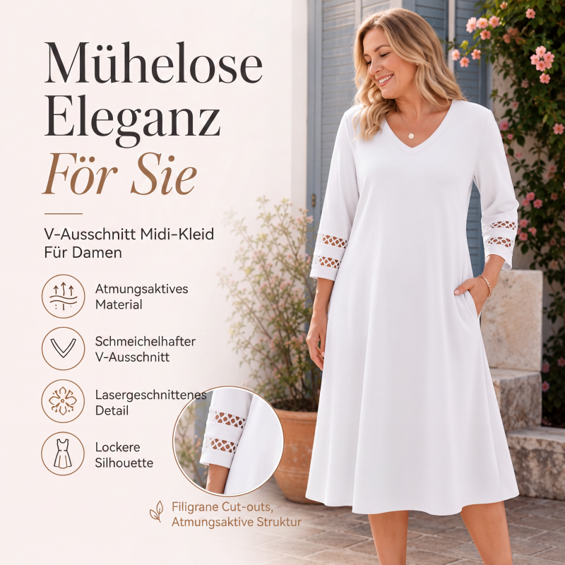 Legeres V-Ausschnitt-Midikleid für Damen