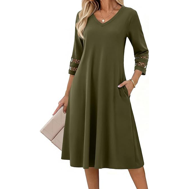 Legeres V-Ausschnitt-Midikleid für Damen