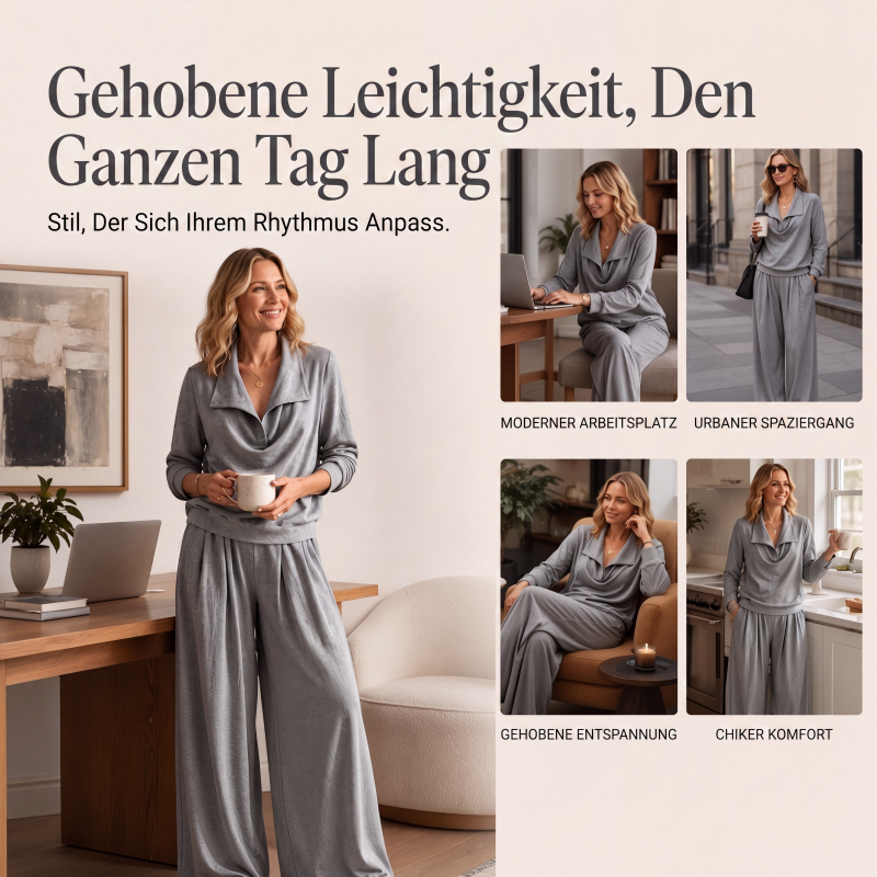 Zweiteiler für Damen: Legeres Oberteil mit Kragen und Weite-Hose