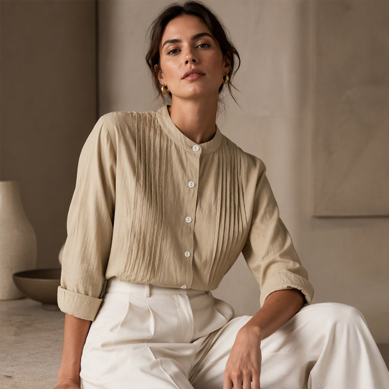 Lässige Faltenbluse mit Stehkragen für Damen