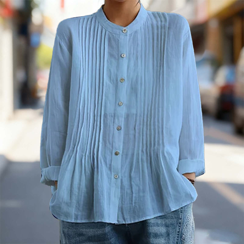 Lässige Faltenbluse mit Stehkragen für Damen