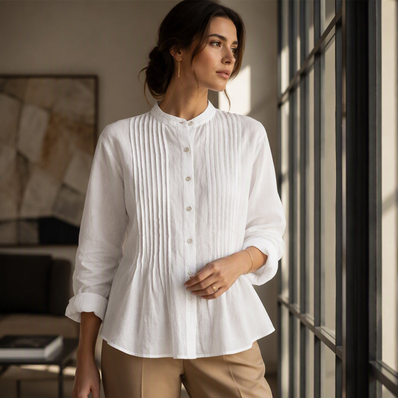 Lässige Faltenbluse mit Stehkragen für Damen