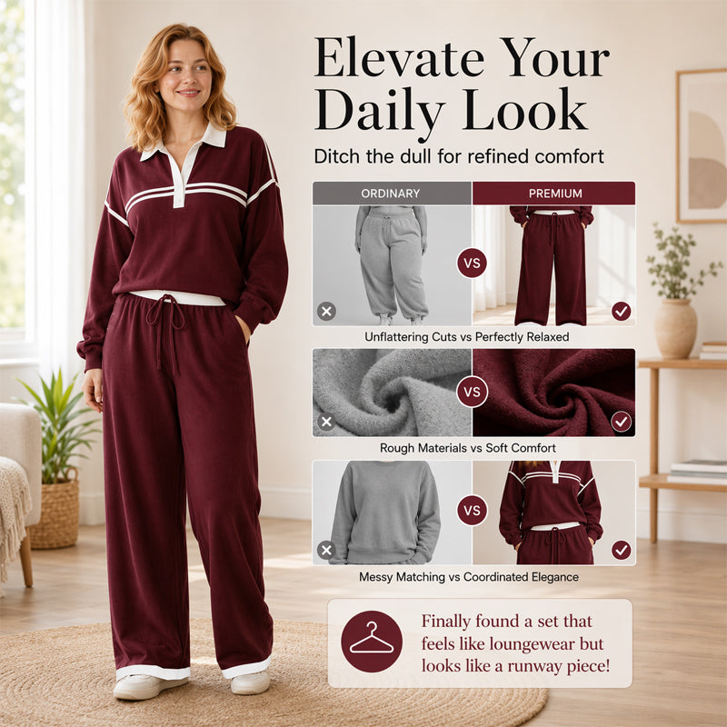 Damen Streifen-Patchwork-Sweatshirt & Weitbein-Hosen-Set