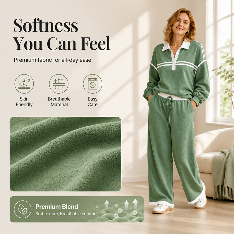 Damen Streifen-Patchwork-Sweatshirt & Weitbein-Hosen-Set
