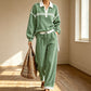 Damen Streifen-Patchwork-Sweatshirt & Weitbein-Hosen-Set