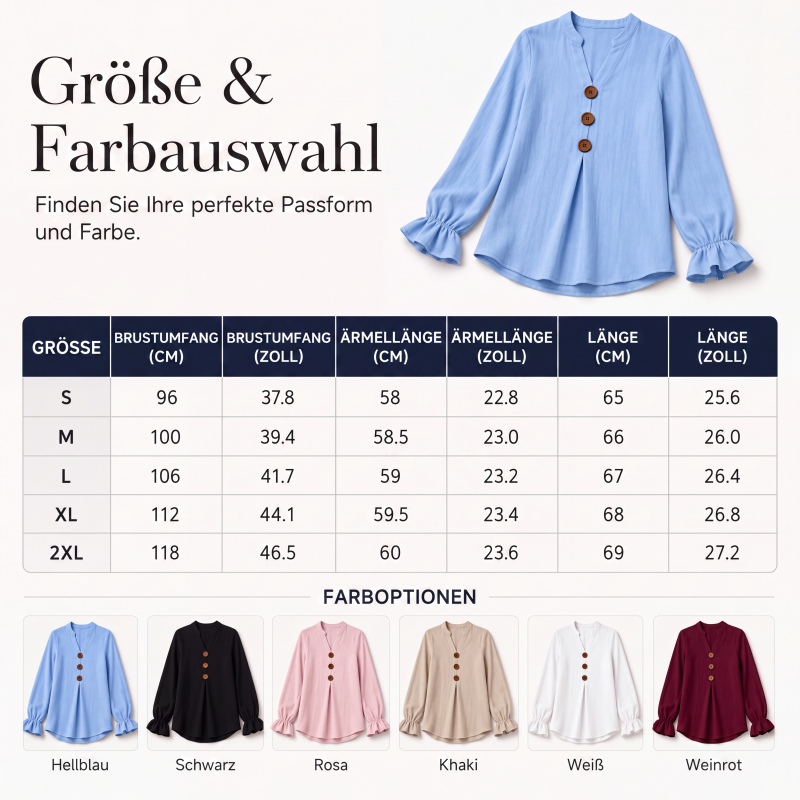 🛍️👚 Tagesangebot – elegante Bluse mit Rüschenärmeln – zeitlos und atmungsaktiv