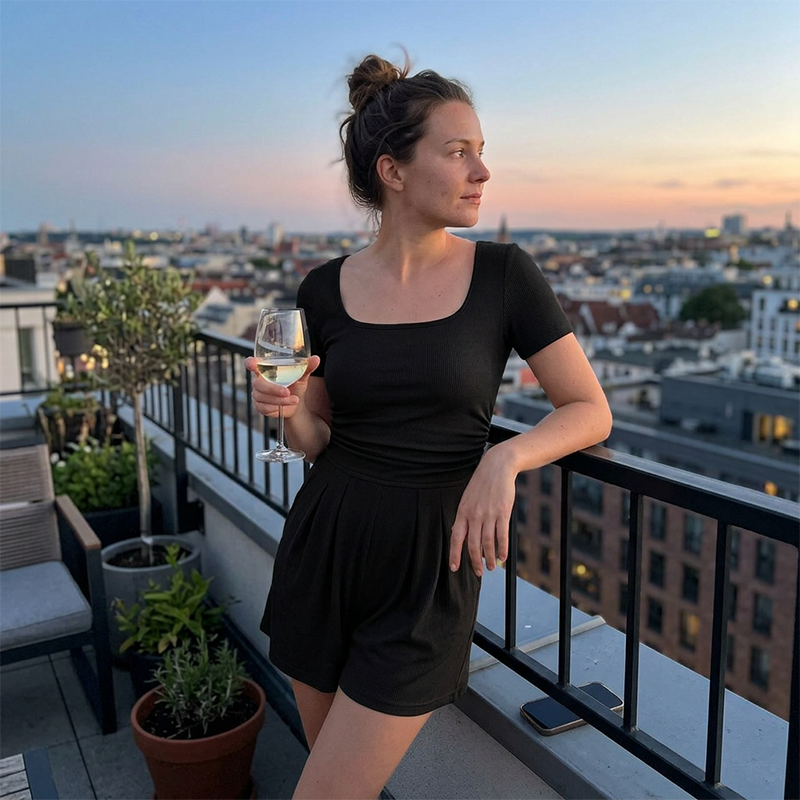 Damen Sommer-Rippstrick-Overall mit Taschen