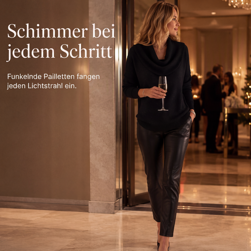 ⭐ Bestseller – Pailletten-Pullover mit elegantem Kragen – weich und wärmend 🧣