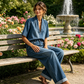 Damen Sommer-Denim-Set – V-Ausschnitt-Oberteil & Weitbein-Hose