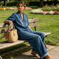 Damen Sommer-Denim-Set – V-Ausschnitt-Oberteil & Weitbein-Hose