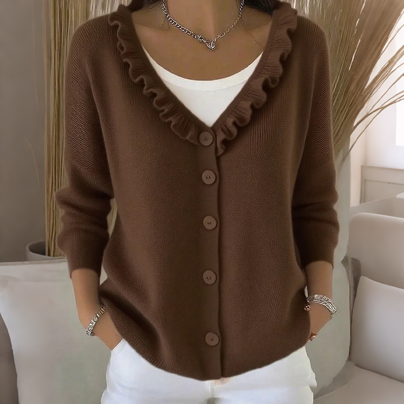 Bestseller🏆👚 Strickcardigan mit Rüschenkragen – Eleganter Fall und ganztägiger Tragekomfort für jeden Look