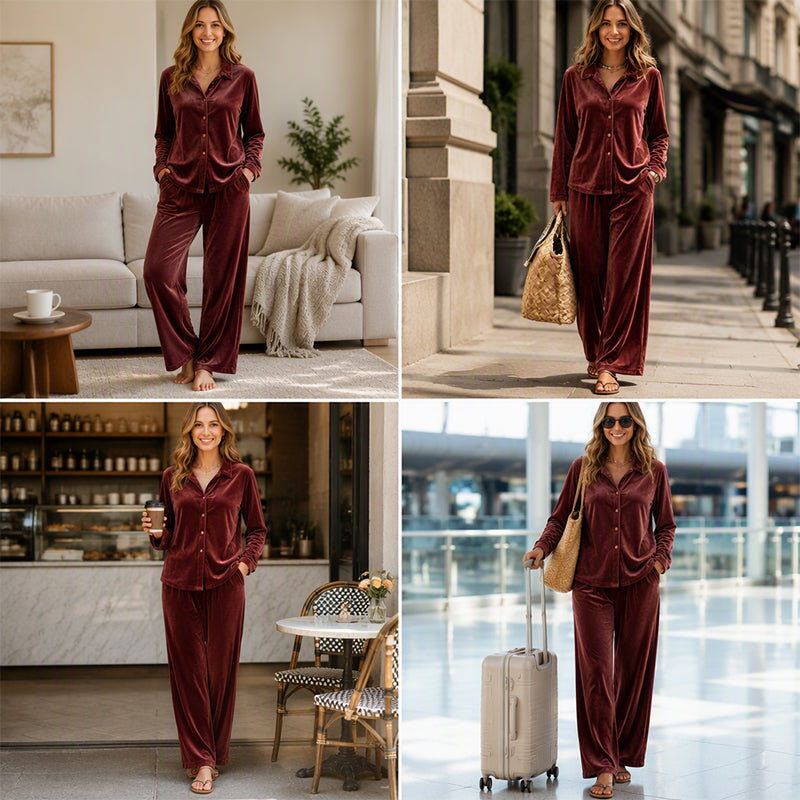 Zweiteiliges Lounge-Set aus Samt für Damen im Freizeitstil