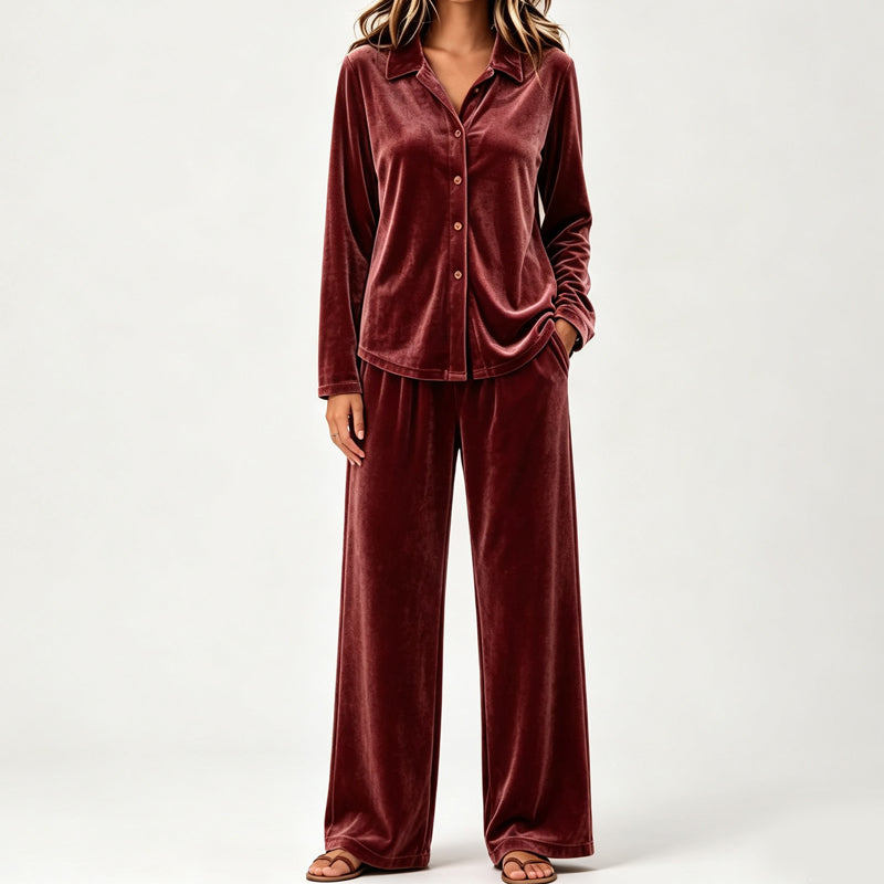 Zweiteiliges Lounge-Set aus Samt für Damen im Freizeitstil