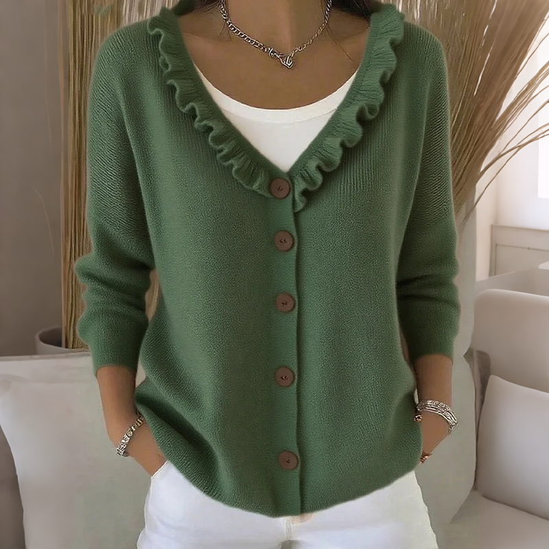 Bestseller🏆👚 Strickcardigan mit Rüschenkragen – Eleganter Fall und ganztägiger Tragekomfort für jeden Look
