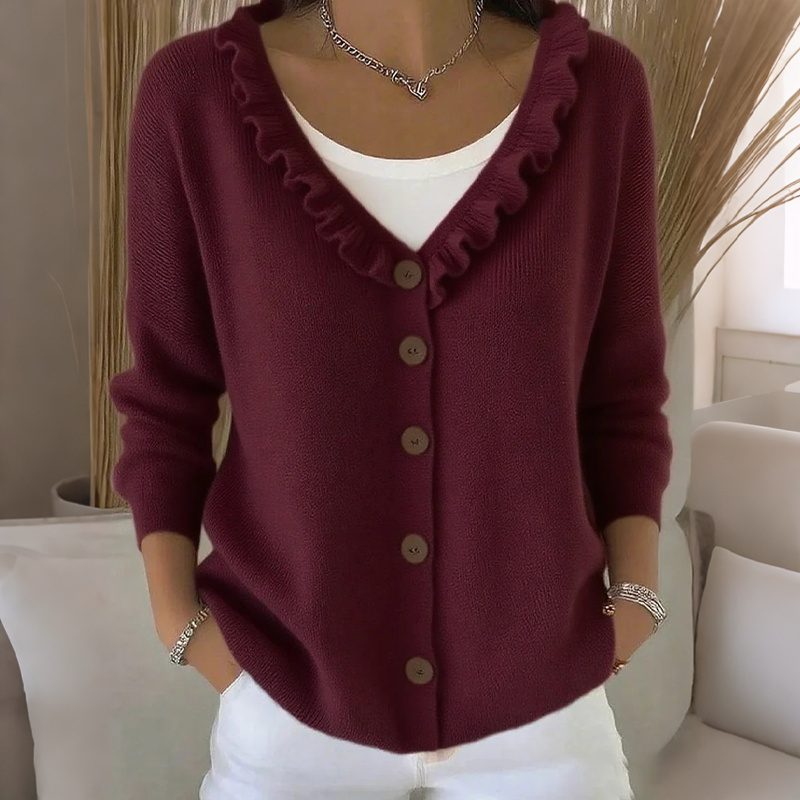Bestseller🏆👚 Strickcardigan mit Rüschenkragen – Eleganter Fall und ganztägiger Tragekomfort für jeden Look