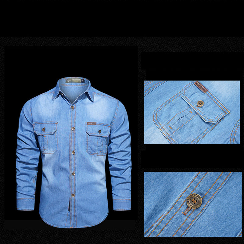 Bestseller🏆👔 Klassisches Baumwollhemd im Denim-Look – lockere Passform und zeitloser Stil für den Alltag