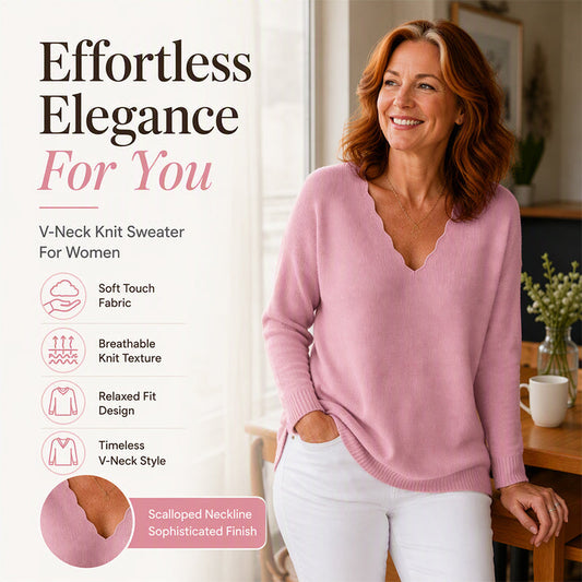 Aktueller Trend⭐👚 Strickpullover mit gewelltem V-Ausschnitt – feminine Details und weiche Textur für einen lässigen Look bei kühlem Wetter