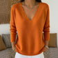 Aktueller Trend⭐👚 Strickpullover mit gewelltem V-Ausschnitt – feminine Details und weiche Textur für einen lässigen Look bei kühlem Wetter